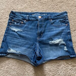 American Eagle Outfitters Dark Blue Distressed Denim Shorts